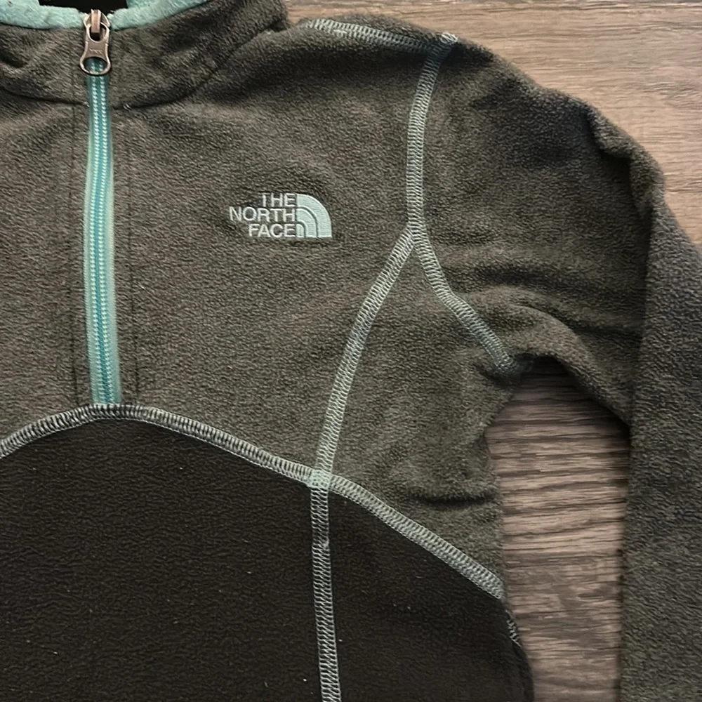 North face fleece 1/4 zip gray/teal‎ girls XXS